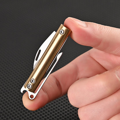 MASALONG MA-TY-067 Brass back clip bottle opening small folding knife sharp, carry on unpacking express delivery small knife keychain pendant fruit knife self-defense