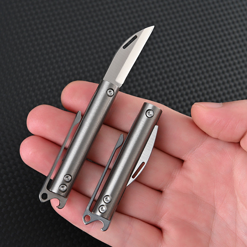 MASALONG MA-TY-062 Titanium alloy back clip bottle opening knife sharp, carry on unpacking express delivery box opening knife keychain pendant fruit knife self-defense