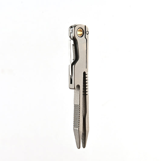 MASALONG MA-TY-034 Titanium alloy tweezers with a small knife for scraping and plucking hair, flat headed eyebrow clip, portable outdoor EDC small tool maintenance fixture