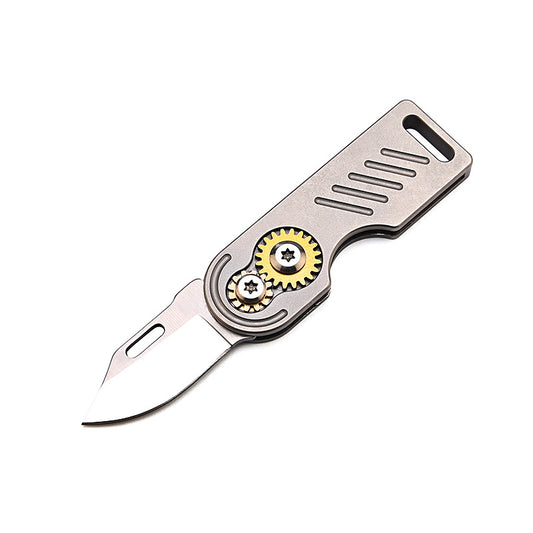 MASALONG MA-TY-059 Titanium alloy gear small blade with sharp edge and high hardness D2 steel mini folding knife, portable keychain, unboxing and express delivery knife