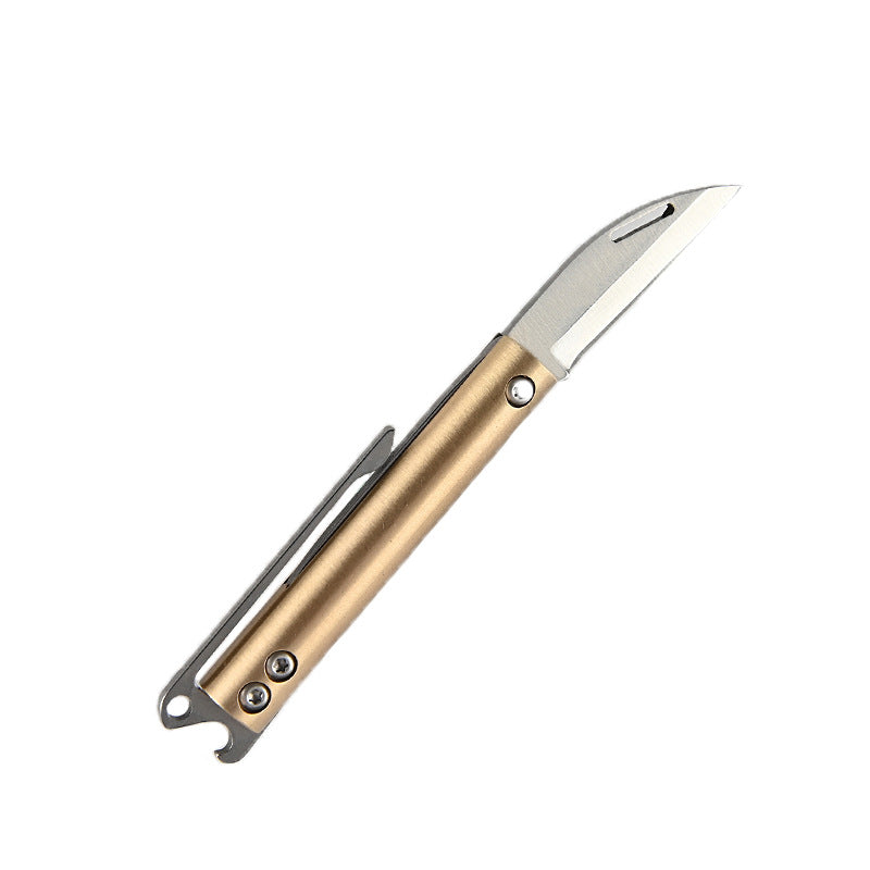 MASALONG MA-TY-067 Brass back clip bottle opening small folding knife sharp, carry on unpacking express delivery small knife keychain pendant fruit knife self-defense