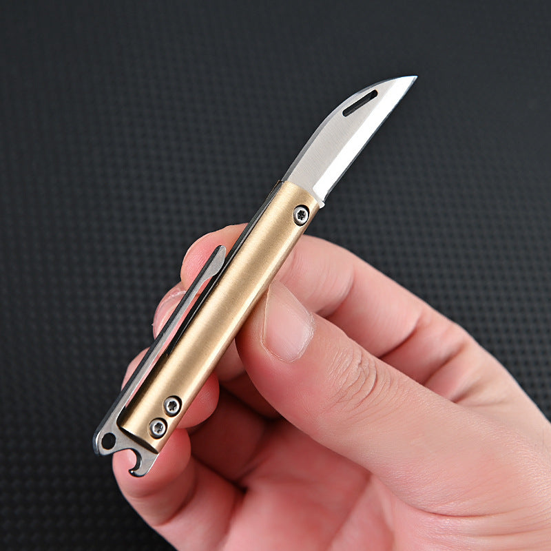 MASALONG MA-TY-067 Brass back clip bottle opening small folding knife sharp, carry on unpacking express delivery small knife keychain pendant fruit knife self-defense