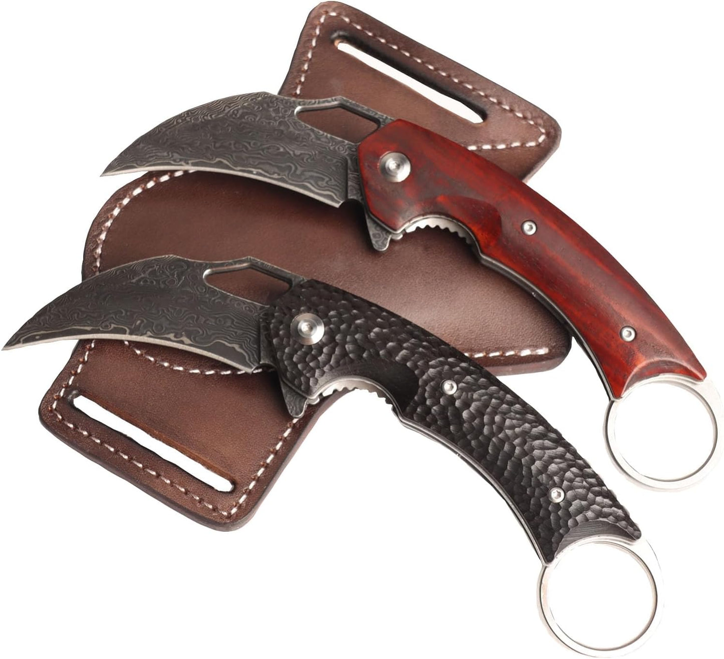 Cuchillo plegable de garra de Damasco MASALONG VG 10, mango de sándalo natural + estuche de cuero exquisito kni261