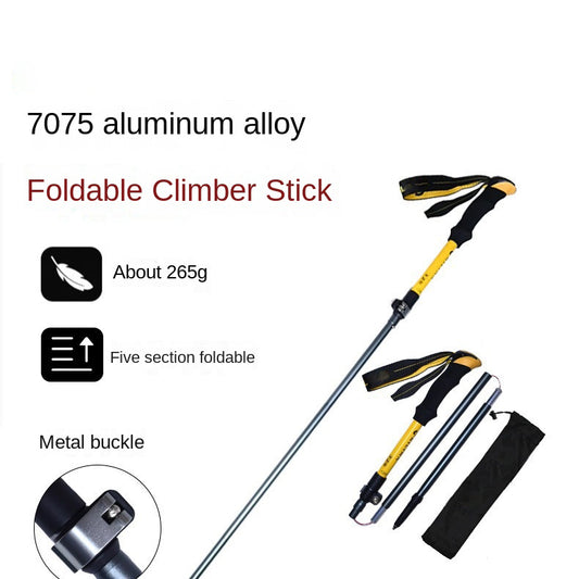 MA-QLM-003 Mountaineering Staff Yellow Foldable Aluminum Alloy External Lock Ultra Light Mountaineering, Hiking, Off road