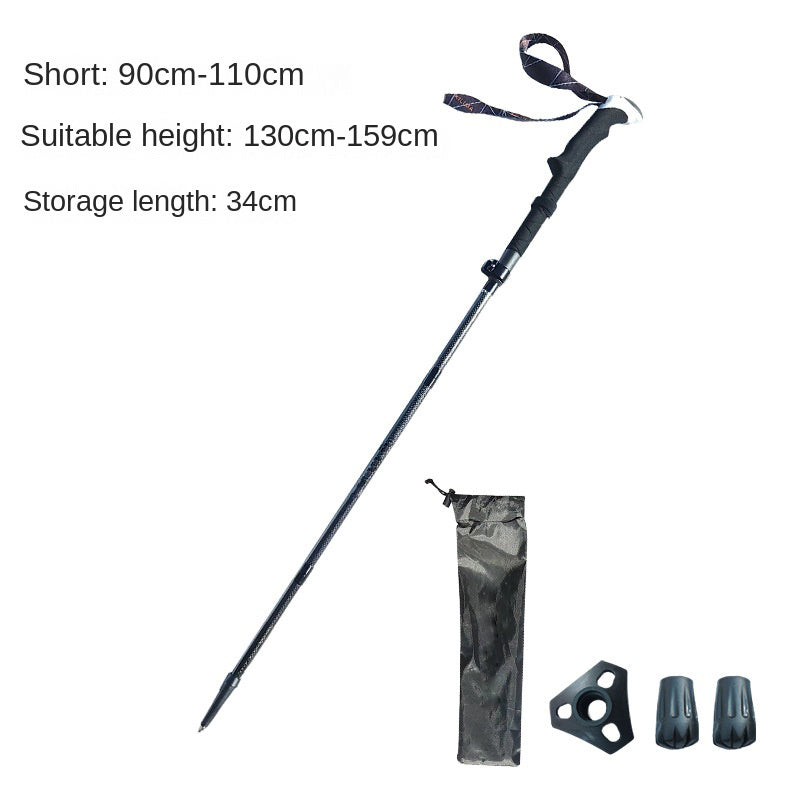 MA-QLM-007 3K Carbon Fiber Folding Climbing Cane with Long Handle and Metal Buckle for Climbing and Hiking, Ultra Light Carbon Cane