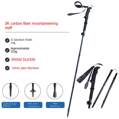 MA-QLM-007 3K Carbon Fiber Folding Climbing Cane with Long Handle and Metal Buckle for Climbing and Hiking, Ultra Light Carbon Cane