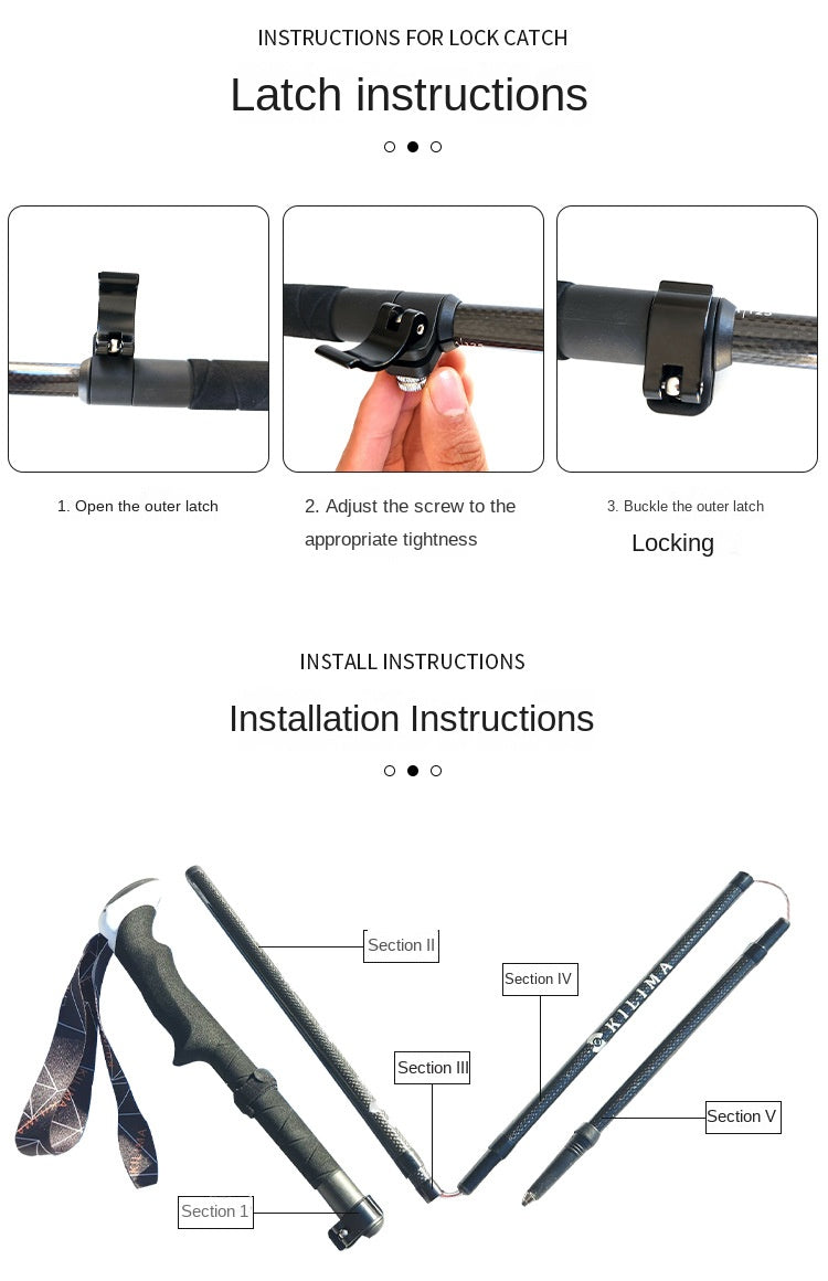 MA-QLM-007 3K Carbon Fiber Folding Climbing Cane with Long Handle and Metal Buckle for Climbing and Hiking, Ultra Light Carbon Cane