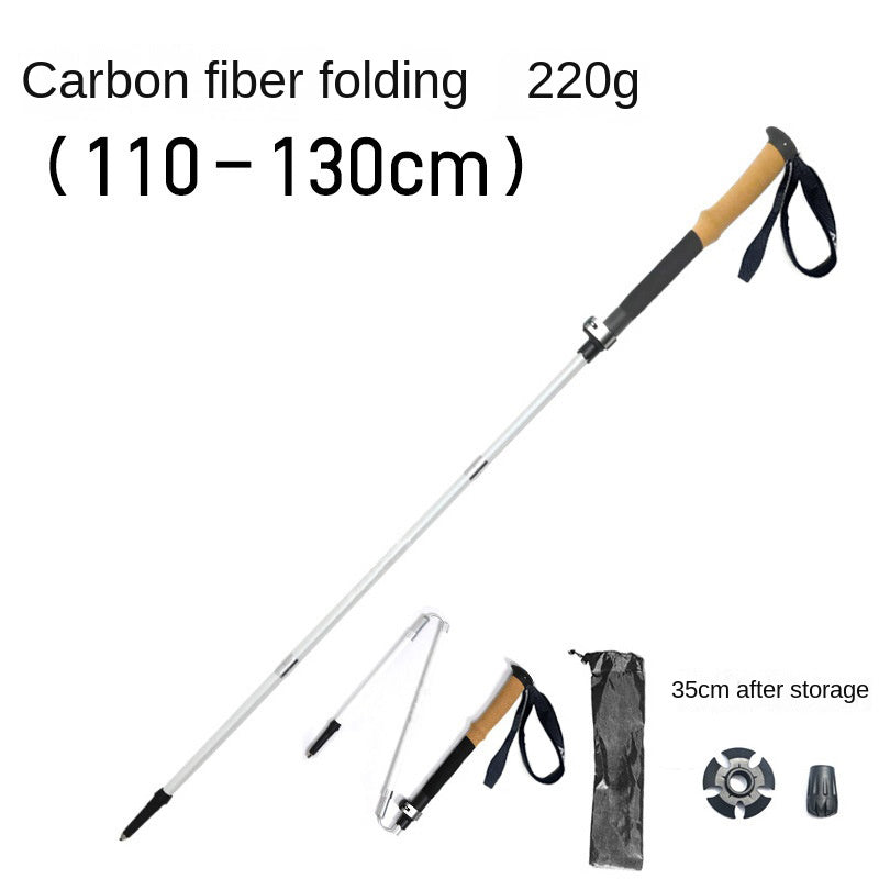 MA-QLM-008 Folding hiking stick with cork handle and carbon fiber metal buckle for ultra light hiking