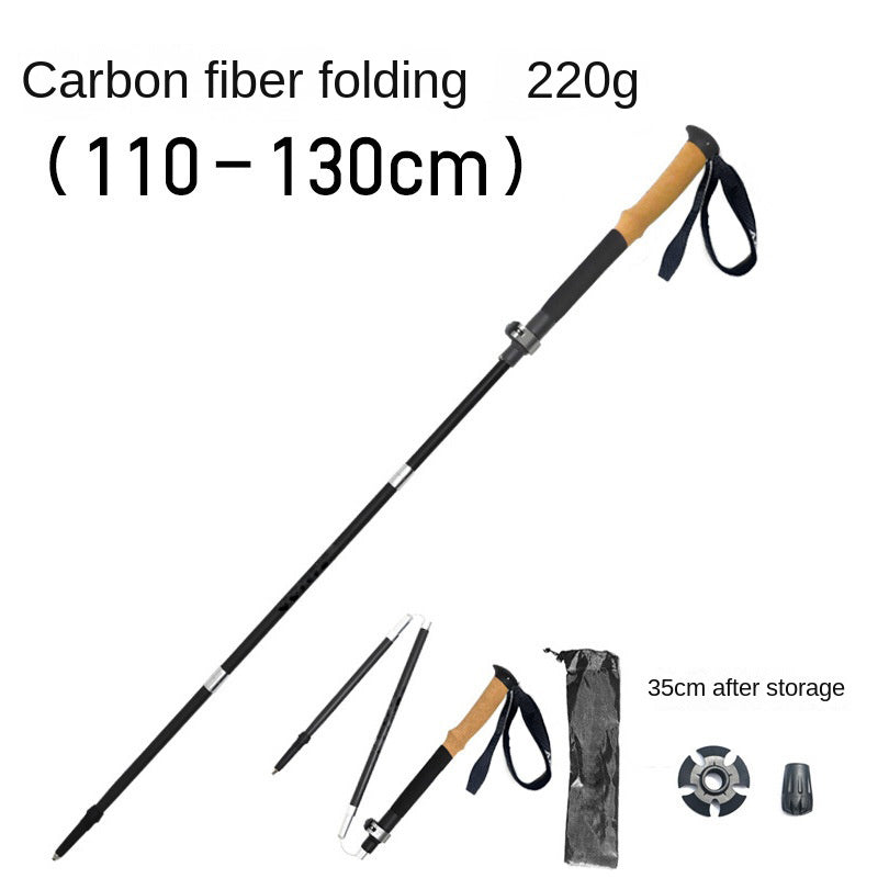 MA-QLM-008 Folding hiking stick with cork handle and carbon fiber metal buckle for ultra light hiking