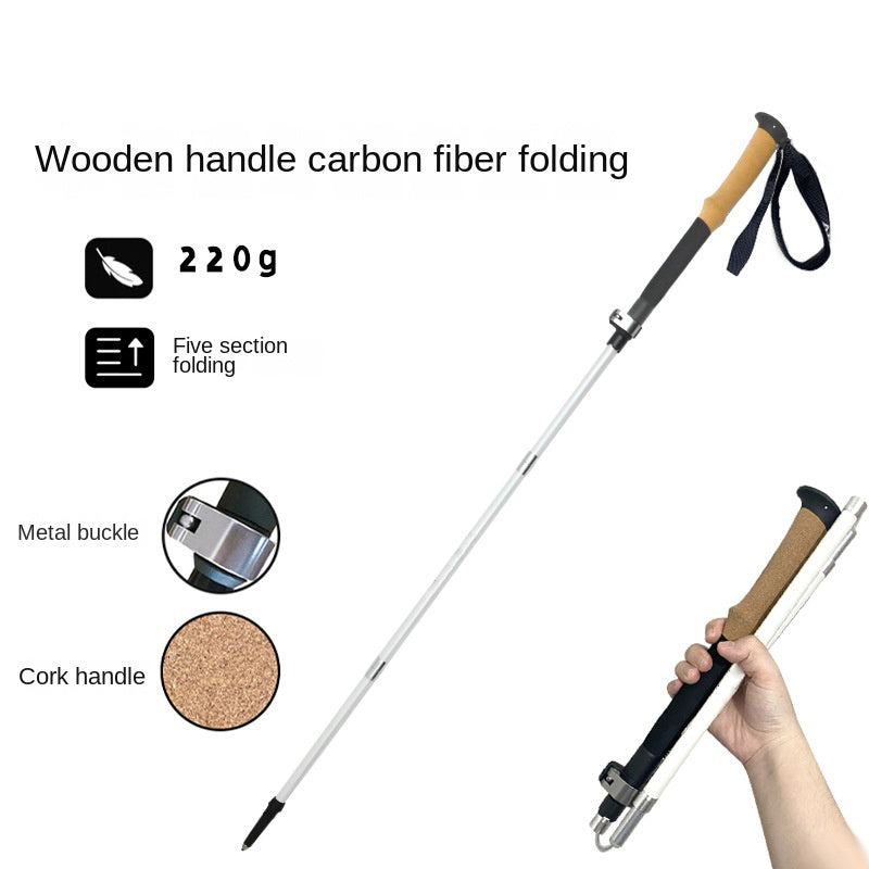 MA-QLM-008 Folding hiking stick with cork handle and carbon fiber metal buckle for ultra light hiking