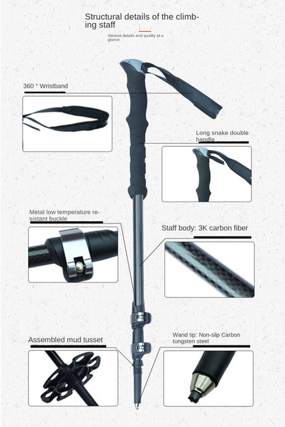 MA-QLM-009 Mountaineering cane made of carbon fiber, ultra light and extendable straight handle with adjustable external lock, suitable for hiking and climbing