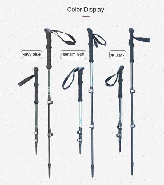 MA-QLM-009 Mountaineering cane made of carbon fiber, ultra light and extendable straight handle with adjustable external lock, suitable for hiking and climbing