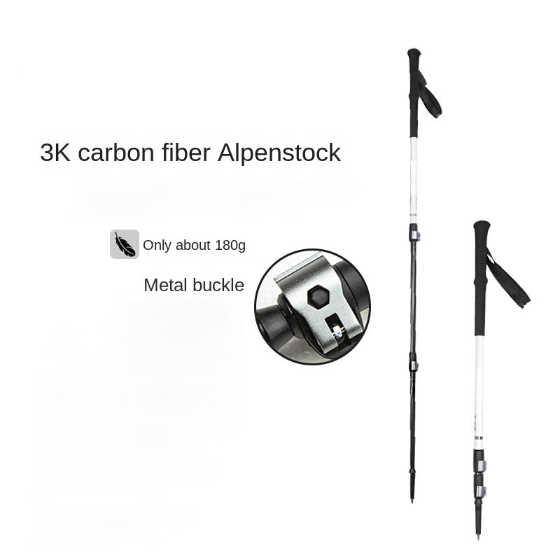 MA-QLM-011 Cork handle carbon fiber hiking stick with retractable metal buckle for ultra light hiking straight handle