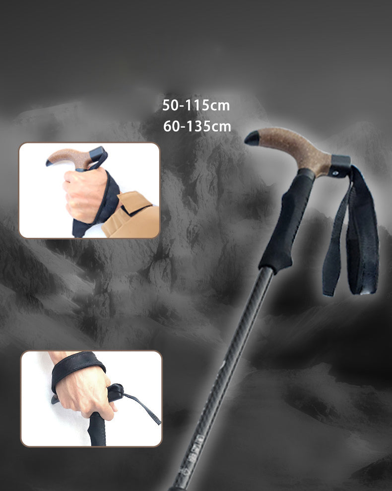 MA-QLM-015 3K carbon fiber T-handle hiking cane, walking stick for mountain climbing and hiking, carbon fiber ultra light outdoor metal