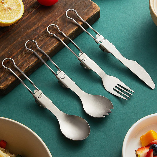 Outdoor pure titanium MA-XXT-006 folding spoon fork set camping portable titanium tableware soup spoon fork titanium alloy metal chopsticks spoon fork