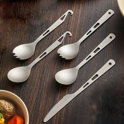 Pure Titanium Tableware Spoon MA-XXT-018 Pure Titanium Tableware Spoon Multi functional with Bottle Opener Fork Spoon Straight Handle Spoon Portable Tableware Spoon