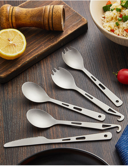 Pure Titanium Tableware Spoon MA-XXT-018 Pure Titanium Tableware Spoon Multi functional with Bottle Opener Fork Spoon Straight Handle Spoon Portable Tableware Spoon