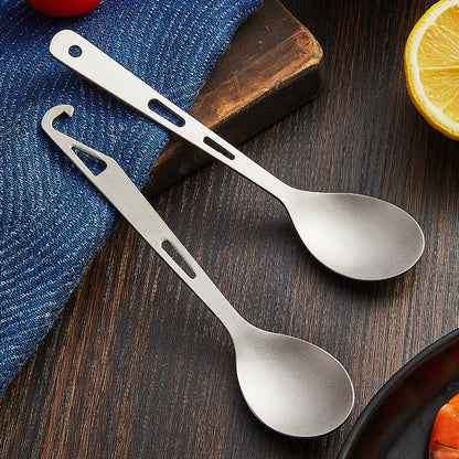 Pure Titanium Tableware Spoon MA-XXT-018 Pure Titanium Tableware Spoon Multi functional with Bottle Opener Fork Spoon Straight Handle Spoon Portable Tableware Spoon