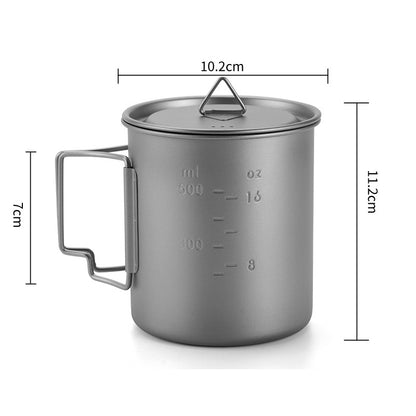 Taza de titanio puro, MA-XXT-019 taza de agua para acampar al aire libre, taza, asa plegable, ultraligera, portátil, para acampar al aire libre, utensilio para beber de titanio puro