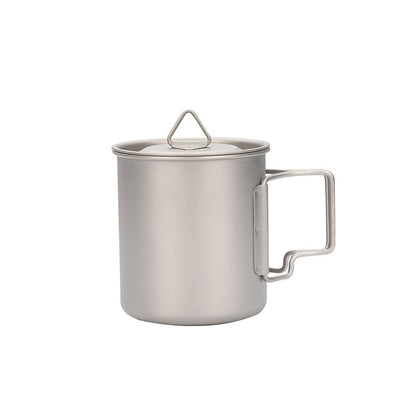 Taza de titanio puro, MA-XXT-019 taza de agua para acampar al aire libre, taza, asa plegable, ultraligera, portátil, para acampar al aire libre, utensilio para beber de titanio puro