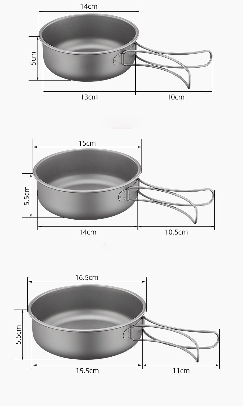 Pure titanium outdoor pot set,MA-XXT-021 frying pan, picnic camping combination tableware, foldable lightweight portable soup pot, frying pan set