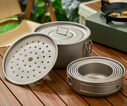 Pure titanium outdoor pot set,MA-XXT-021 frying pan, picnic camping combination tableware, foldable lightweight portable soup pot, frying pan set