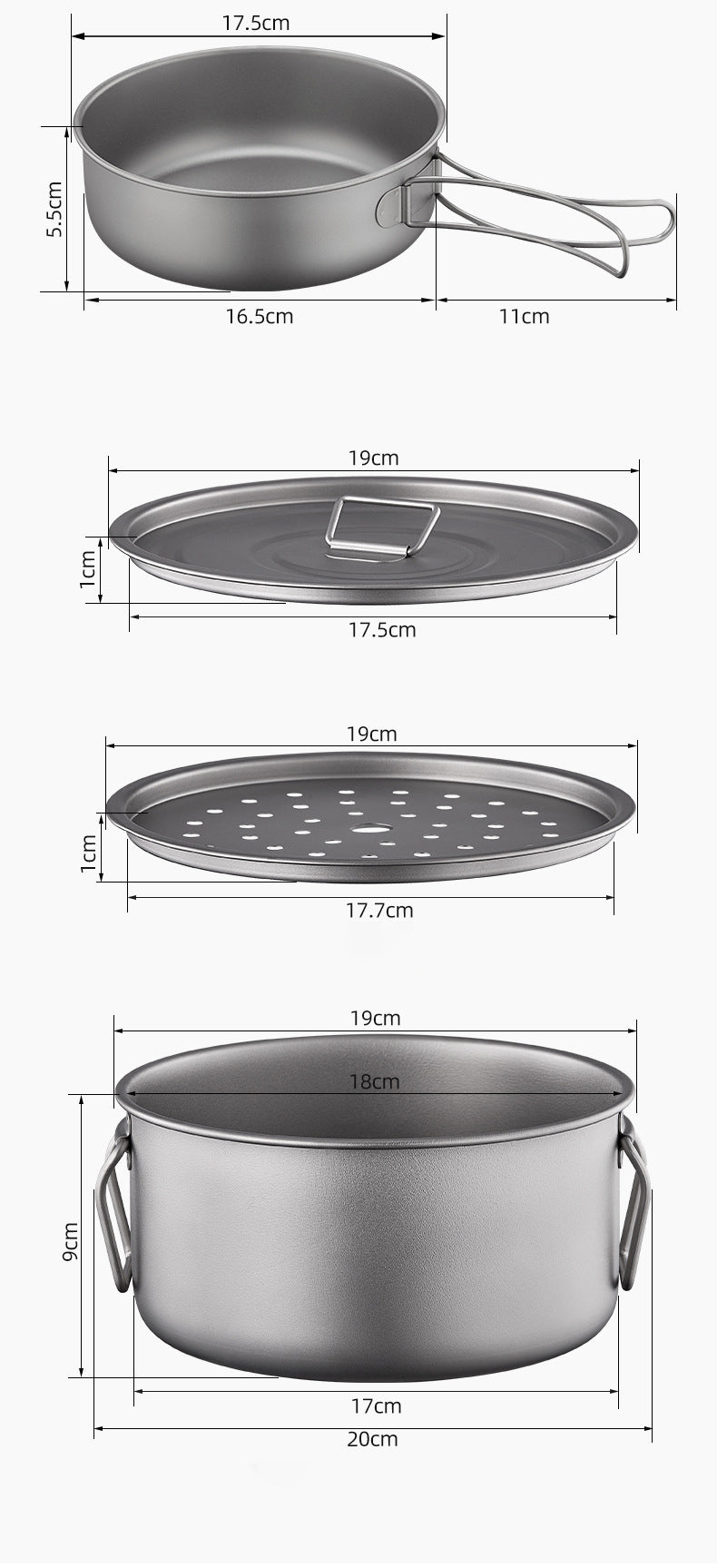 Pure titanium outdoor pot set,MA-XXT-021 frying pan, picnic camping combination tableware, foldable lightweight portable soup pot, frying pan set