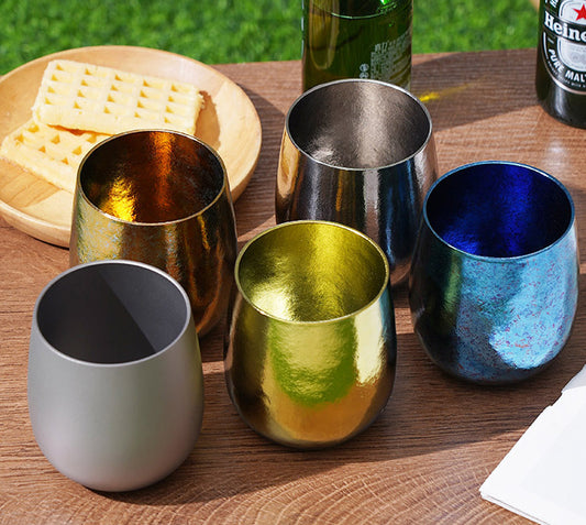 Pure titanium goose egg cup, MA-XXT-031 simple cup, natural color mouth cup, restaurant thick beer cup, double-layer insulated home drinking tea cup