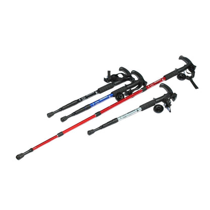 MA-YJ-007 Camping aluminum alloy shock absorber T-handle hiking cane, walking stick, outdoor hiking travel supplies factory