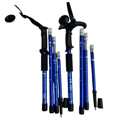 MA-YJ-007 Camping aluminum alloy shock absorber T-handle hiking cane, walking stick, outdoor hiking travel supplies factory