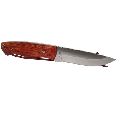 MASALONG Outdoor hunting camping straight knife kni196, ultra-hard VG10 steel blade, rosewood handle, carved tanned leather