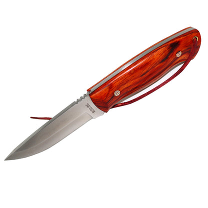 MASALONG Outdoor hunting camping straight knife kni196, ultra-hard VG10 steel blade, rosewood handle, carved tanned leather