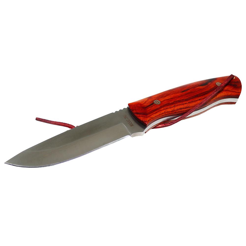 MASALONG Outdoor hunting camping straight knife kni196, ultra-hard VG10 steel blade, rosewood handle, carved tanned leather