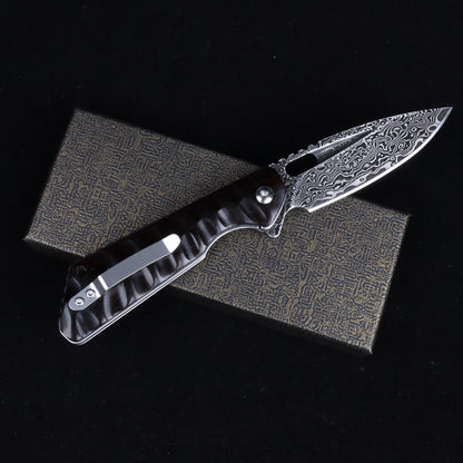 Cuchillo plegable táctico MASALONG Titan Damascus Blade, mango de ébano negro especial EDC kni246