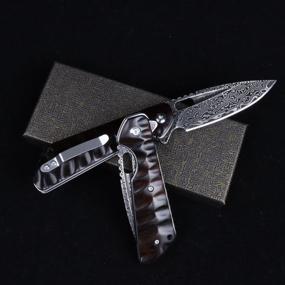 Cuchillo plegable táctico MASALONG Titan Damascus Blade, mango de ébano negro especial EDC kni246