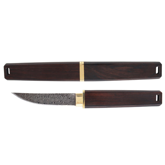 MASALONG kni222 Cuchillo recto de hoja fija con tanto de Damasco, espada afilada samurái corta