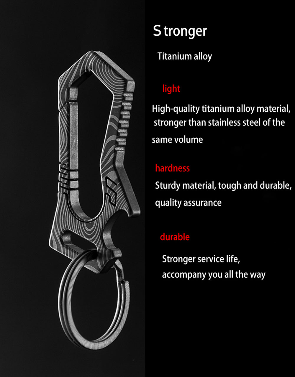 MASALONG MK02 real titanium alloy TC4, Carabiner Clip Retractable KeyChain Hooks Corkscrew for Men Women