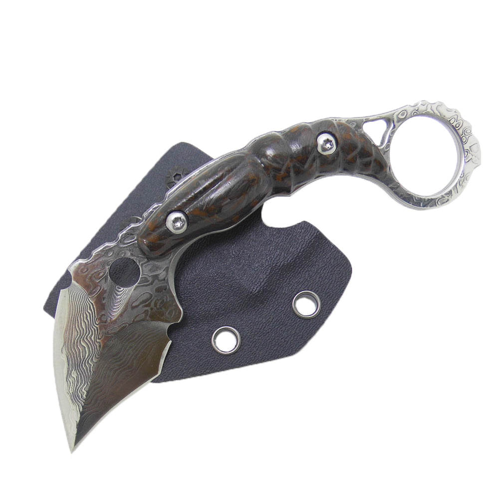 MASALONG Kni164 Knives Survival Tools Giant Bee Damascus Karambit Carbon Fiber Tactical Hunting Outdoor Blade