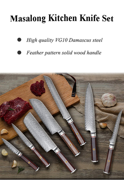 Masalong Professional Knife Set For Chefs Kitchen Use High Quality VG10 Damascus Steel