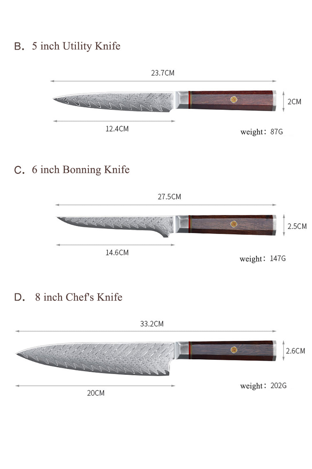 Masalong Professional Knife Set For Chefs Kitchen Use High Quality VG10 Damascus Steel