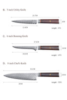Masalong Professional Knife Set For Chefs Kitchen Use High Quality VG10 Damascus Steel