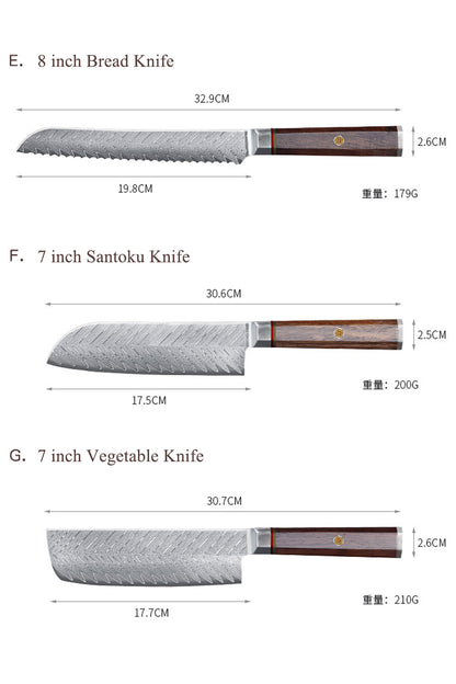 Masalong Professional Knife Set For Chefs Kitchen Use High Quality VG10 Damascus Steel