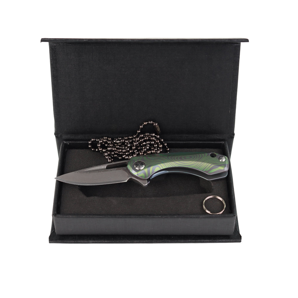 MASALONG Kni207 Small Little Folding Pocket VG10 Damascus knife Green Wave Titanium Handle Knives