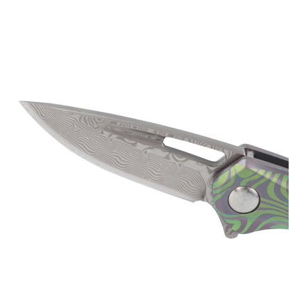 MASALONG Kni207 Small Little Folding Pocket VG10 Damascus knife Green Wave Titanium Handle Knives