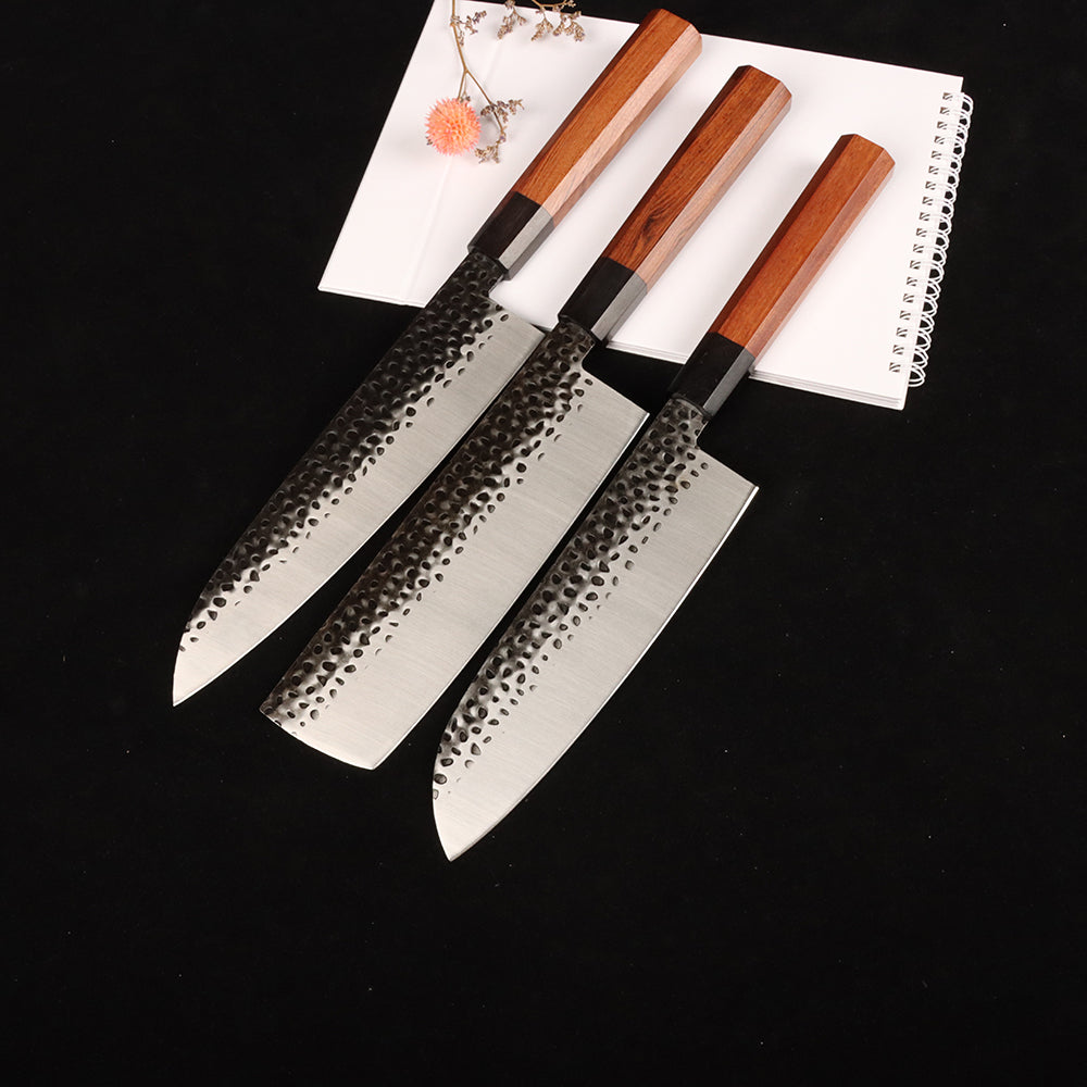 Masalong 8 inch Hammered Chef Knife Set Kni240 8Cr18Mov Extremely Sharp Cooking Knife